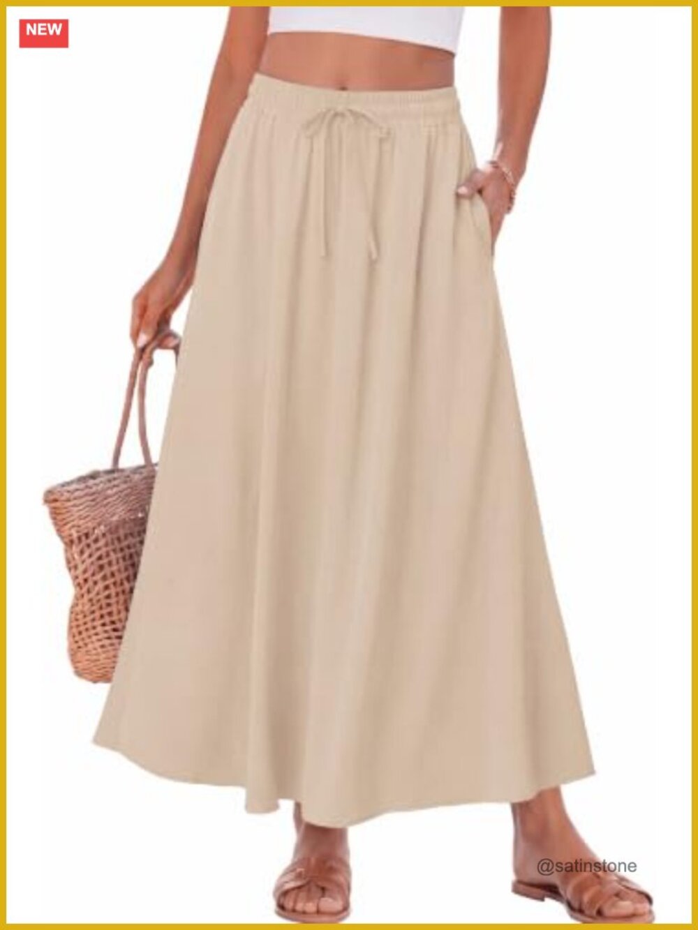 Women's A-Line Maxi Skirt with Pockets Flowy Boho High Waisted
